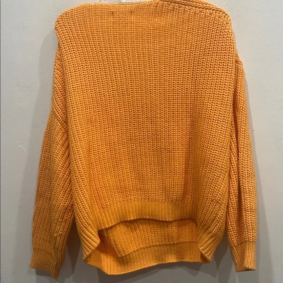 Anthropologie Maeve V-Neck Knit Sculptured Chunky Pullover Sweater XL Orange - Picture 6 of 7